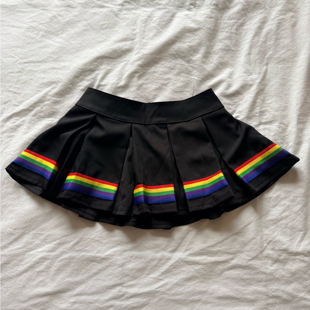 Club Exx Black Pleated Mini Skirt with rainbow stripes